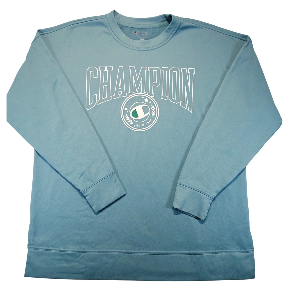 Champion Womens Light Green Graphic Crewneck Sweatshirt Large Collegiate Logo